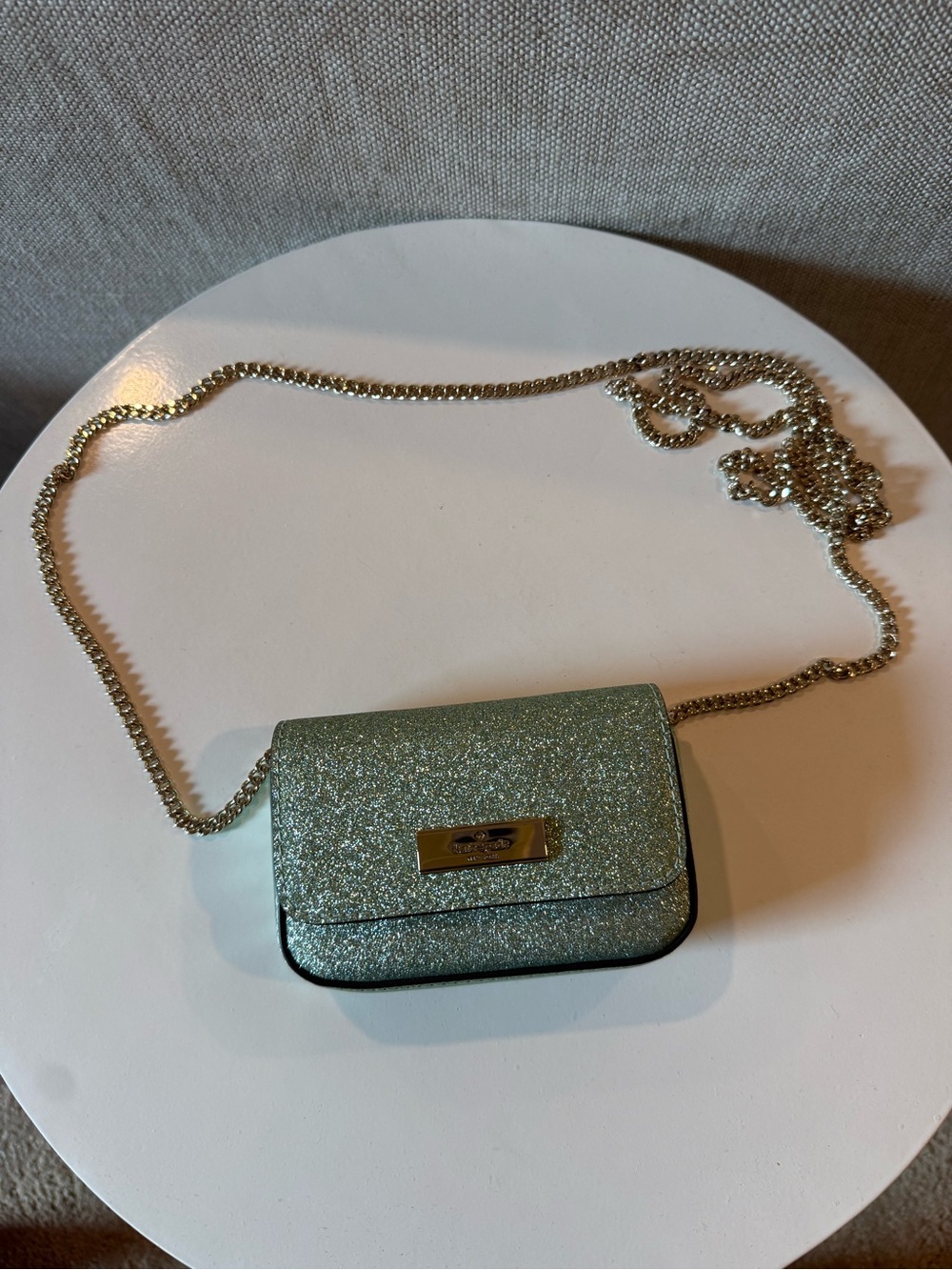 kate spade Glitter Mini Crossbody in Mint with Gold Chain